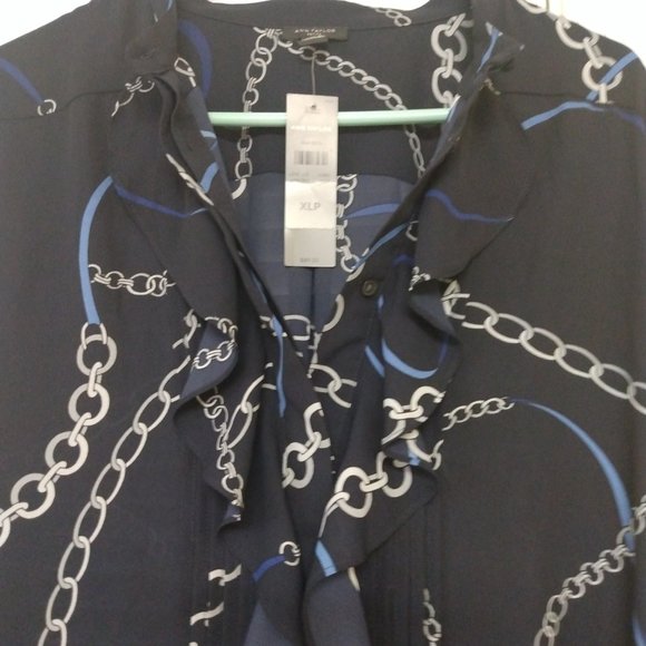 ❤️ANN TAYLOR Blouse, Size XLP Navy White Yellow New W/ $89.50 TAG - Picture 9 of 9